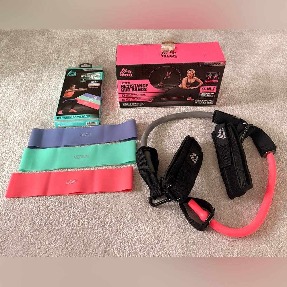RBX Looped Resistance Bands Set - Pink, Green, Black bundle Deal